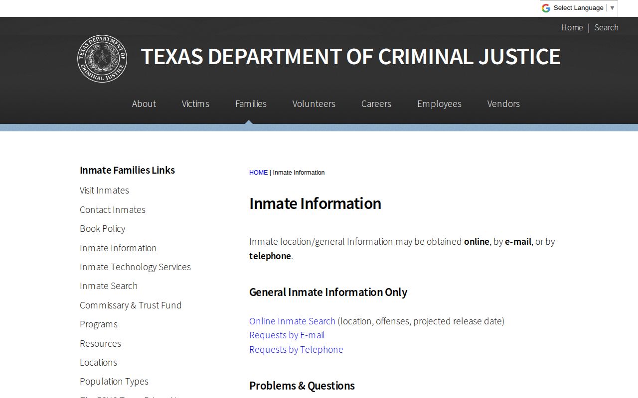 Texas Department of Criminal Justice official offender-record search for Hutchinson County custody routing